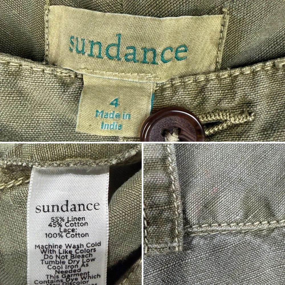 Sundance Linen Blend Boho Lace Trim Pants Size 4 Granola Coastal Grandmother
